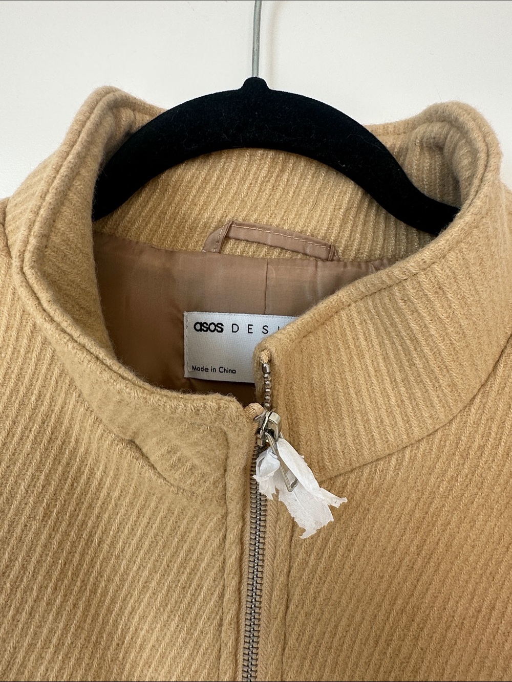 ASOS Tan Ribbed Zip-Up Bomber Jacket - Picture 3 of 5